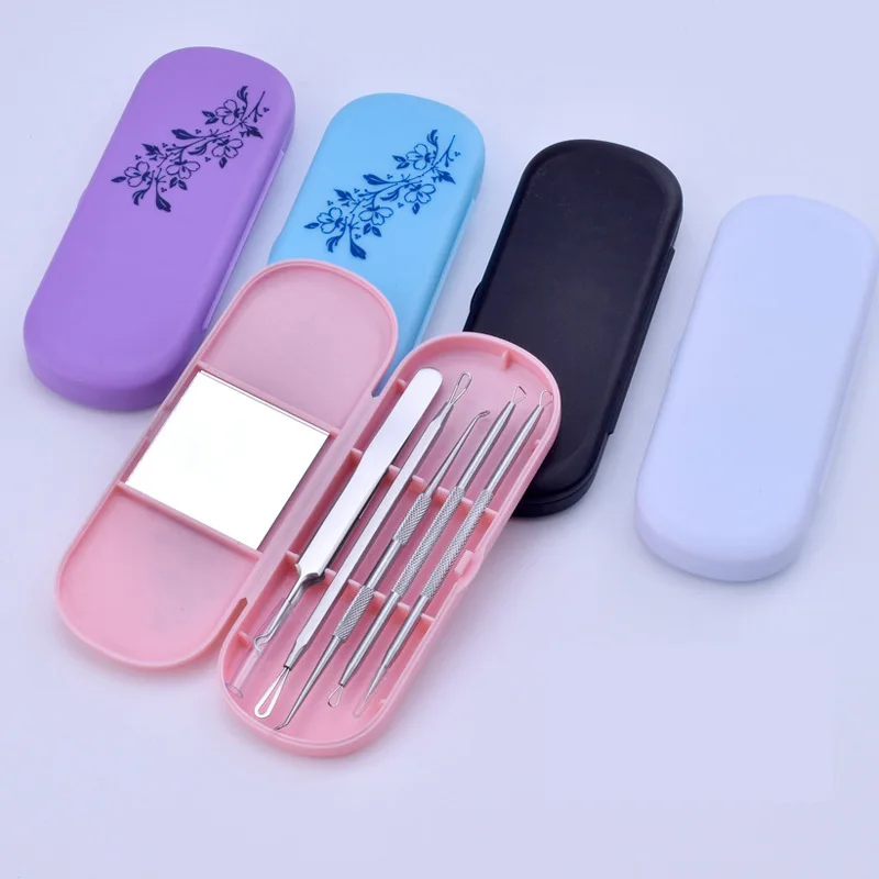 Plastic Box Stainless Steel Splinter Acne Clip Set Pull Blackhead Remover Squeeze Pox Tools Acne Pin Beauty Needle Remove Acne T