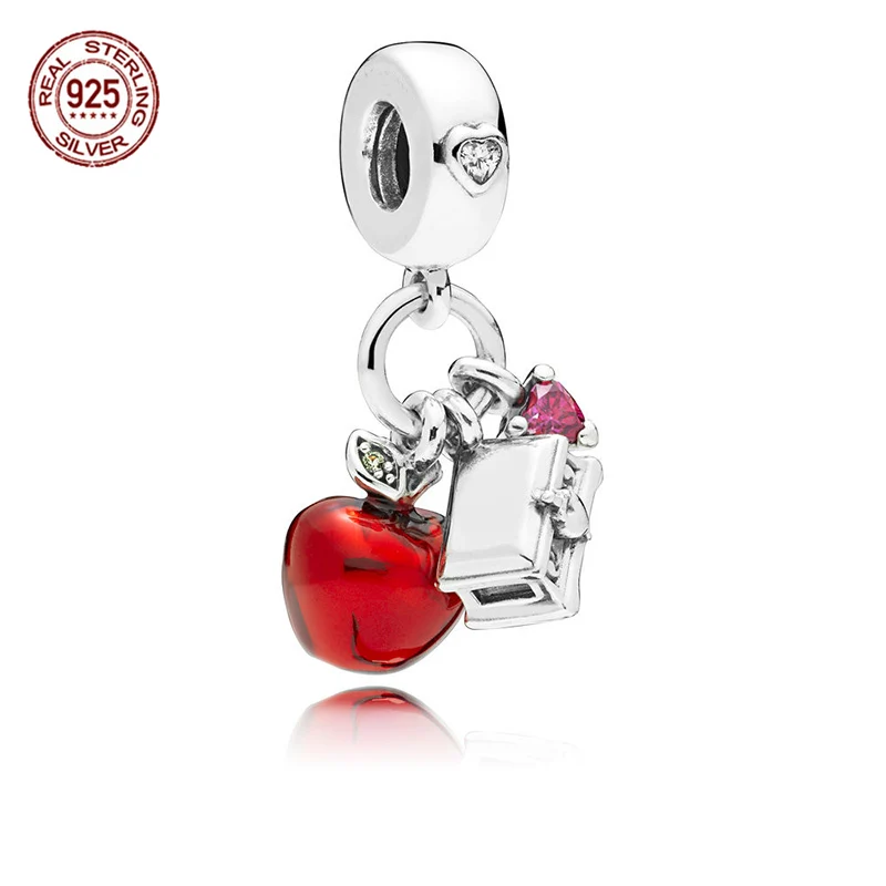 

925 Sterling Silver Beads Snow White's Apple & Heart Dangle Charms Fit Pandora Charms Bracelet Women Diy Fashion Jewelry Gift