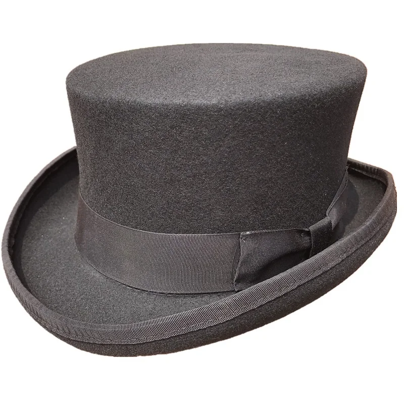

Черная шерстяная фетровая низкая короткая стоечная трубка верхняя шляпа Топпер для женщин и мужчин