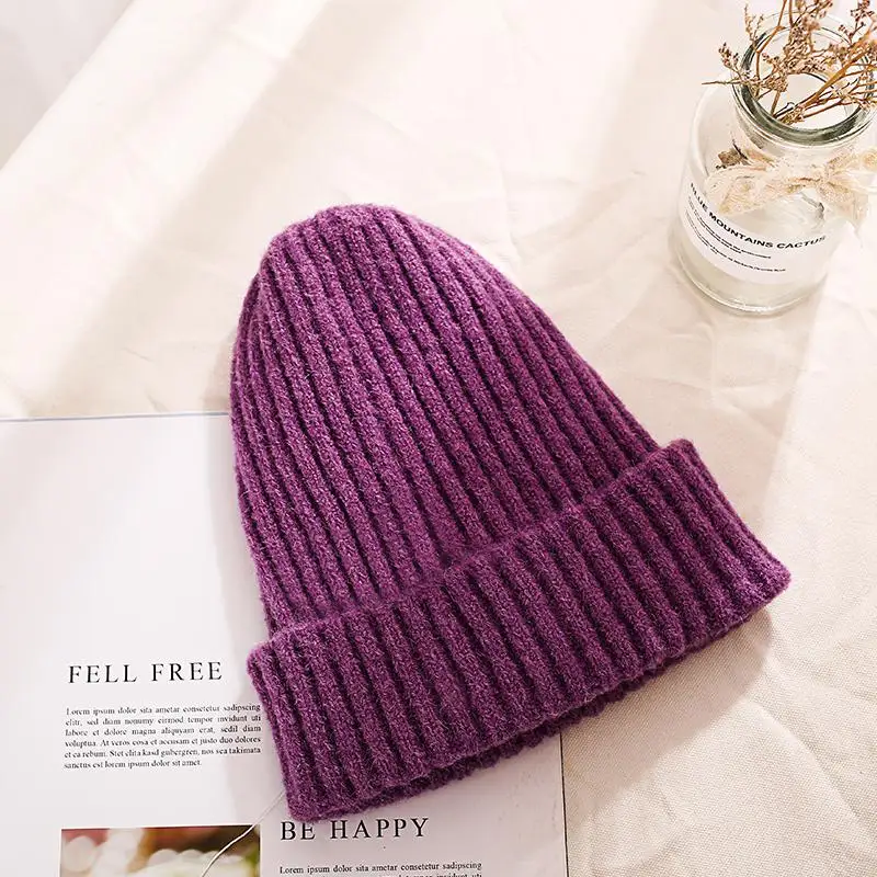 COKK новые модные вязаные шапки для женщин осень зима мягкие мужские Skullies Beanie трикотажные Gorras сплошной цвет хип-хоп шапка для мальчиков и девочек - Цвет: purple