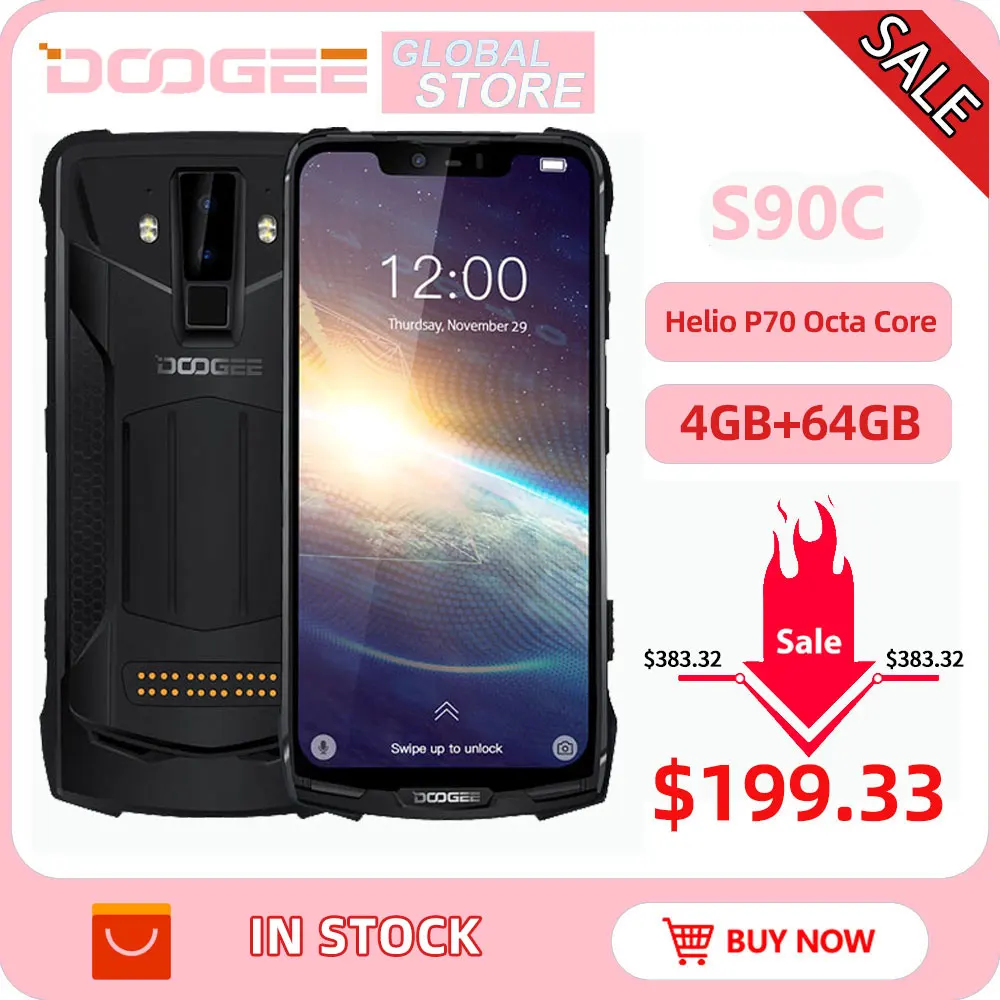 IP68 DOOGEE S90C Modular Rugged Mobile Phone Helio P70 Octa Core 4GB 64GB 16MP+8MP 6.18inch Display
