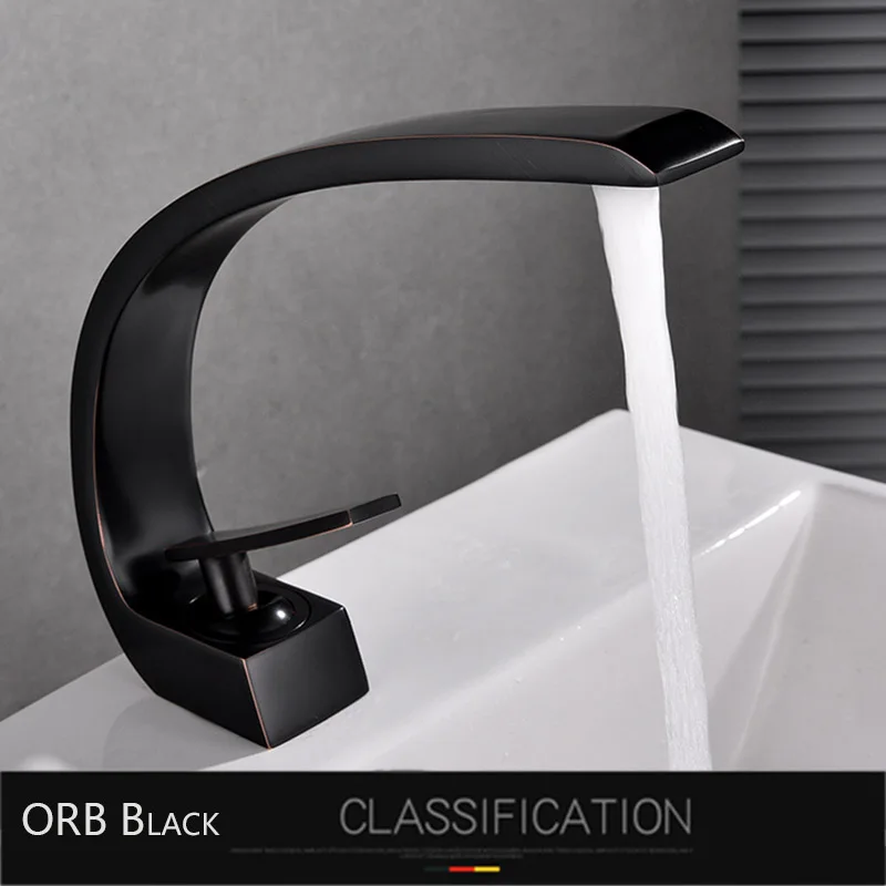ORB Black Черный бронзовый изогнутый кран для раковины, разноцветный современный кран для умывальника, хромированный кран с одной ручкой для ванной комнаты, Смеситель для холодной и горячей воды - Цвет: ORB Black