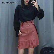 Женская черная мини-юбка с высокой талией, кожаная юбка-карандаш с оборками, Сексуальная Короткая юбка для женщин, красная женская одежда