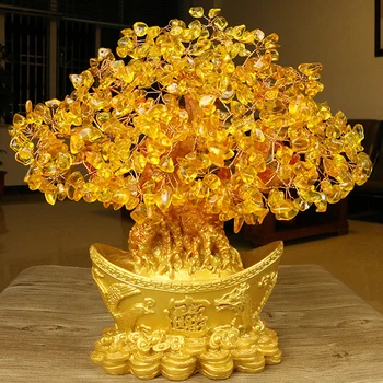 

Fortune Tree Ornament Gold Ingot Tree Ornament Money Tree Ornament Beautiful Delicate Crystal Golden Hotel Celebration Crafts
