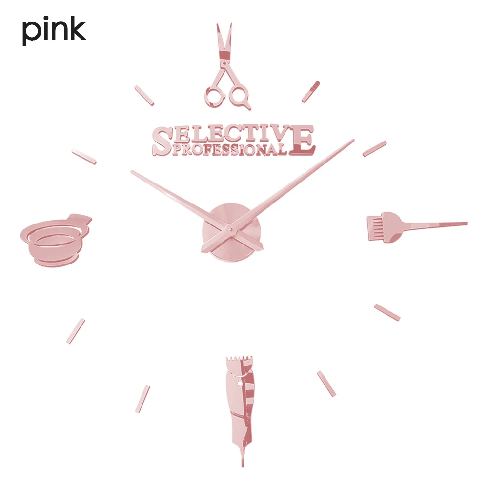 wall clock pink Парикмахерские ножницы для парикмахерского салона DIY настенные часы гигантские настенные часы большая игла бескаркасные парикмахерские большие настенные часы - Цвет: wall clock pink