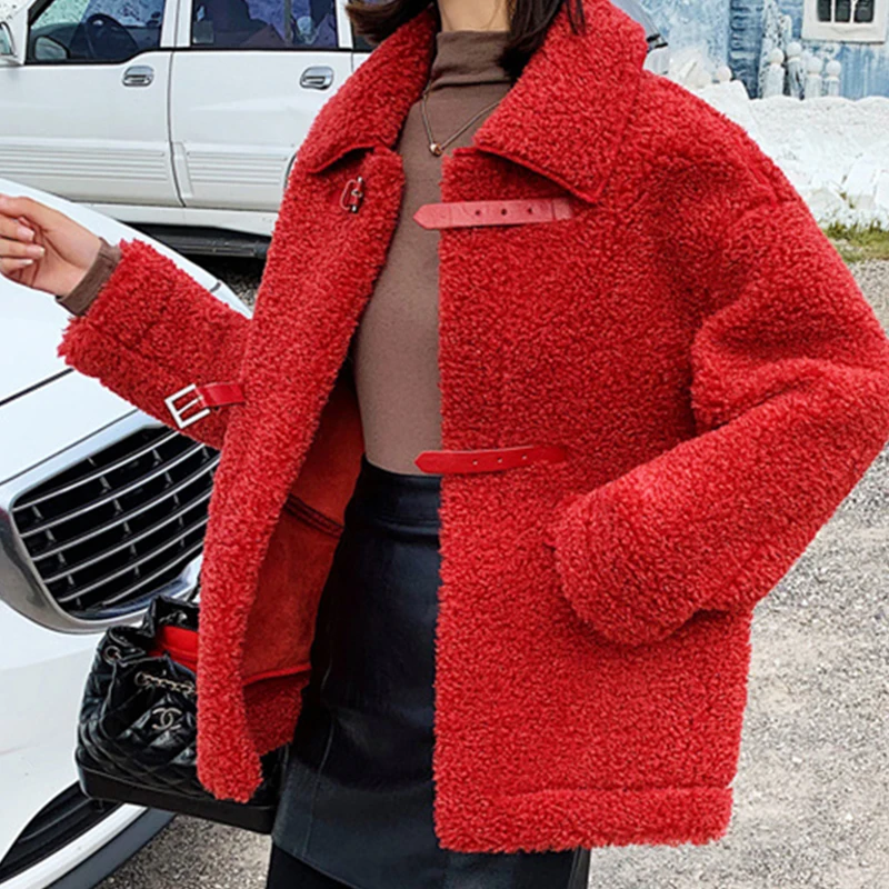 New Style Special Design Winter Autumn Cashmere Woolen Short Casual Coat For Female - Color: Red