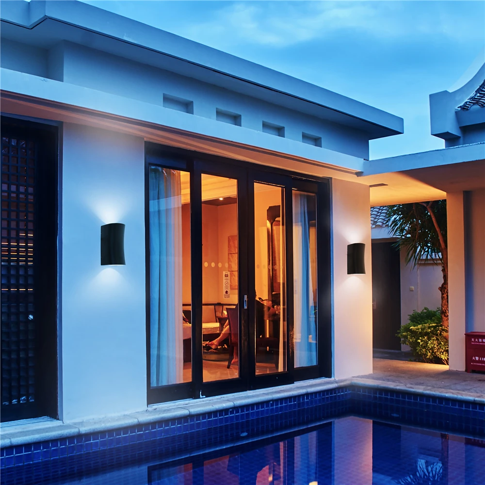 Art Deco Different Up Down Waterproof Outdoor Wall Lights Black 240V /12V Wall Mounted Fixtures Warm /Cold White