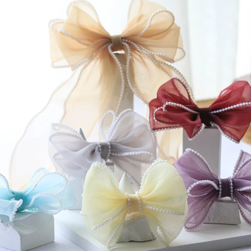 Pearl cotton tape side diy barrette bowknot packaging material 6 cm wide tail wave with snow yarn