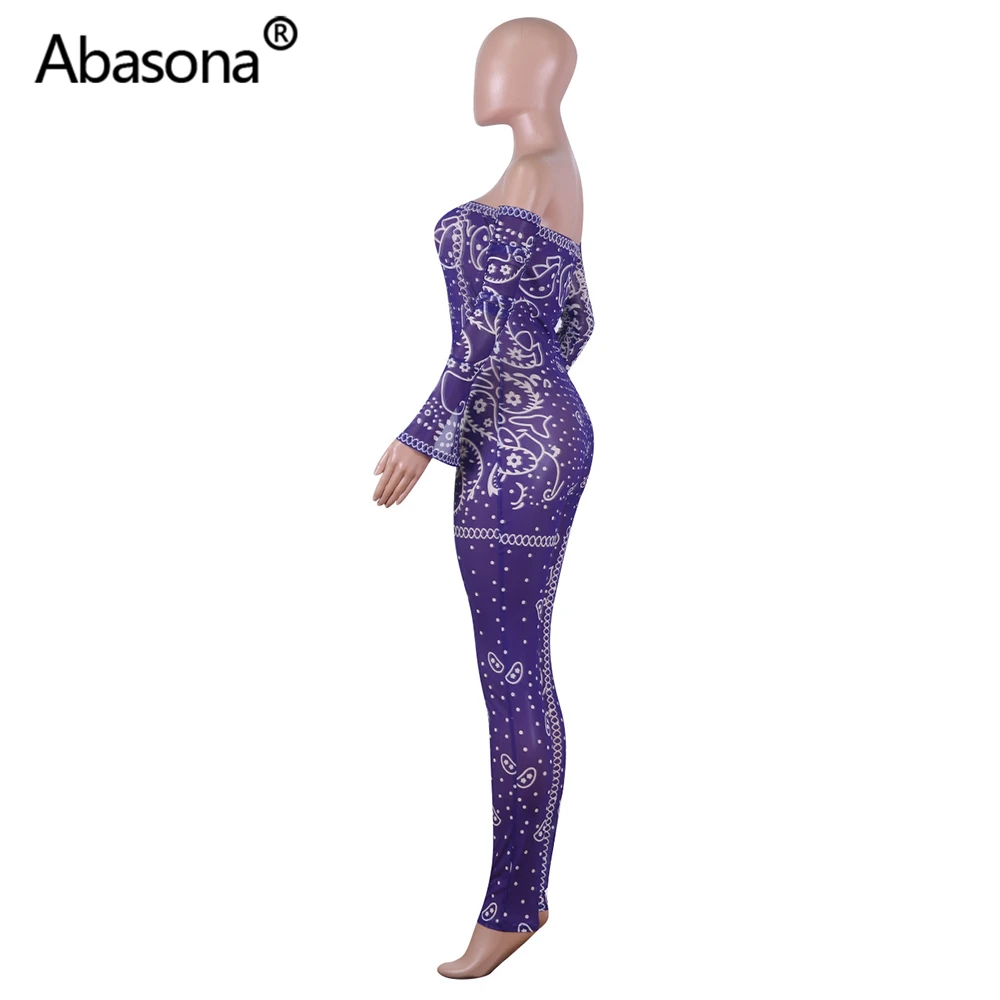 Abasona Autumn Winter Strapless Vintage Geometric Printed Sexy Bodycon Rompers Womens Junmsuit Skinny Overalls Party Night Club