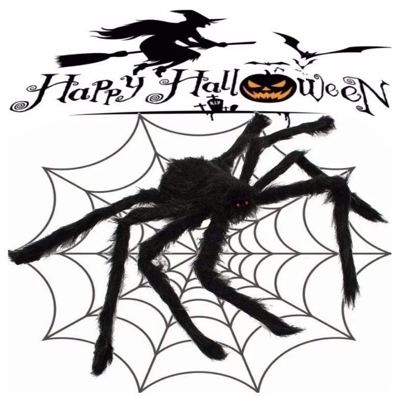 

125cm/150cm/200cm Horror Giant Black Plush Spider Halloween Party Decoration Props Haunted Halloween Decorations for Home Party