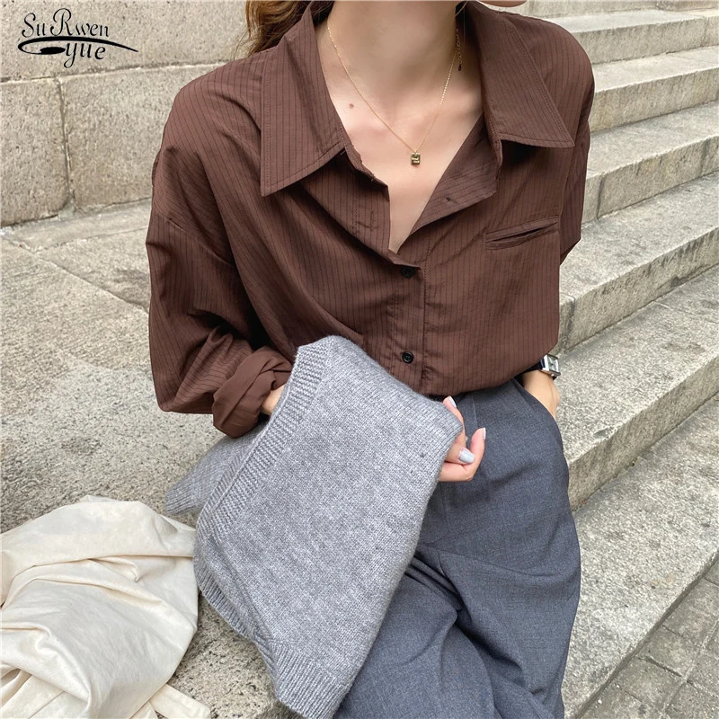 

Женская винтажная рубашка-поло в полоску, с длинным рукавом