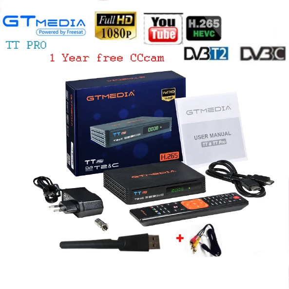 Цифровой спутниковый DVB-t2 USB ТВ Тиковый тюнер с антенной пульт дистанционного ТВ приемник для DVB-T2/DVB-C USB ТВ-палка DVBT2 TT Pro декодер - Color: TT PRO WIFI AV CCCAM