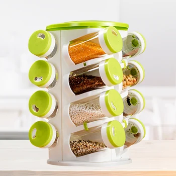 

16 pcs Jars + 1pc Rack Holder Kitchen Spice Rack Set Spice Jar Pepper Shaker Box Seasoning Cans Pepper Salt Cruet Plastic Bottle