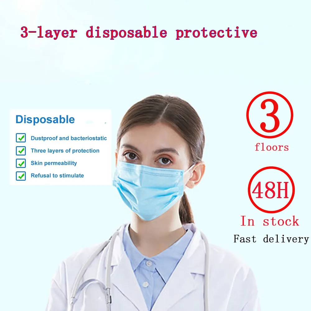 

50 Pcs DROPSHIPPING Disposable Anti Dust Mask Mouth Korean Blue Face Mask Flu Mask Mouth Mask