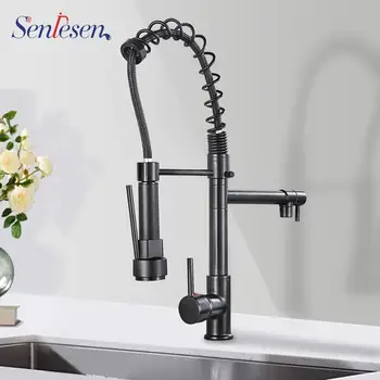 

Senlesen Pull Down Sprayer Kitchen Faucet Single Handle Hot and Cold Water Mixer Tap Para Kitchen Chrome/ Bronze Brass