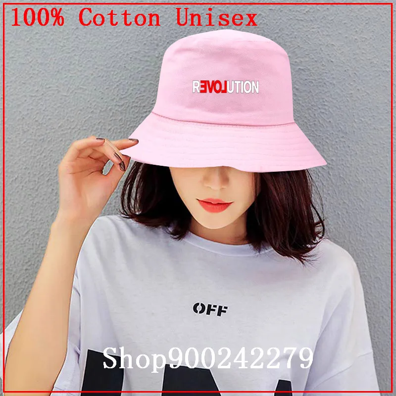 REVOLUTION LOVE white bucket hat Fashion Summer Sunshade Cap women men Panama Print flat visor fisherman hat Heisenberg cool hat