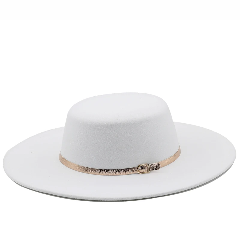 9.5CM Wide Brim Church Derby Top Hat Panama Solid Felt Fedoras Hat with Bow for Women artificial White wool Blend Jazz Cap stingy brim hat Fedoras