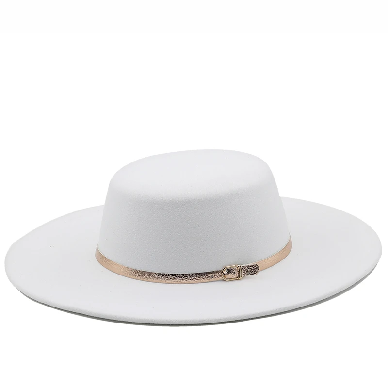 9.5CM Wide Brim Church Derby Top Hat Panama Solid Felt Fedoras Hat with Bow for Women artificial White wool Blend Jazz Cap stingy brim hat