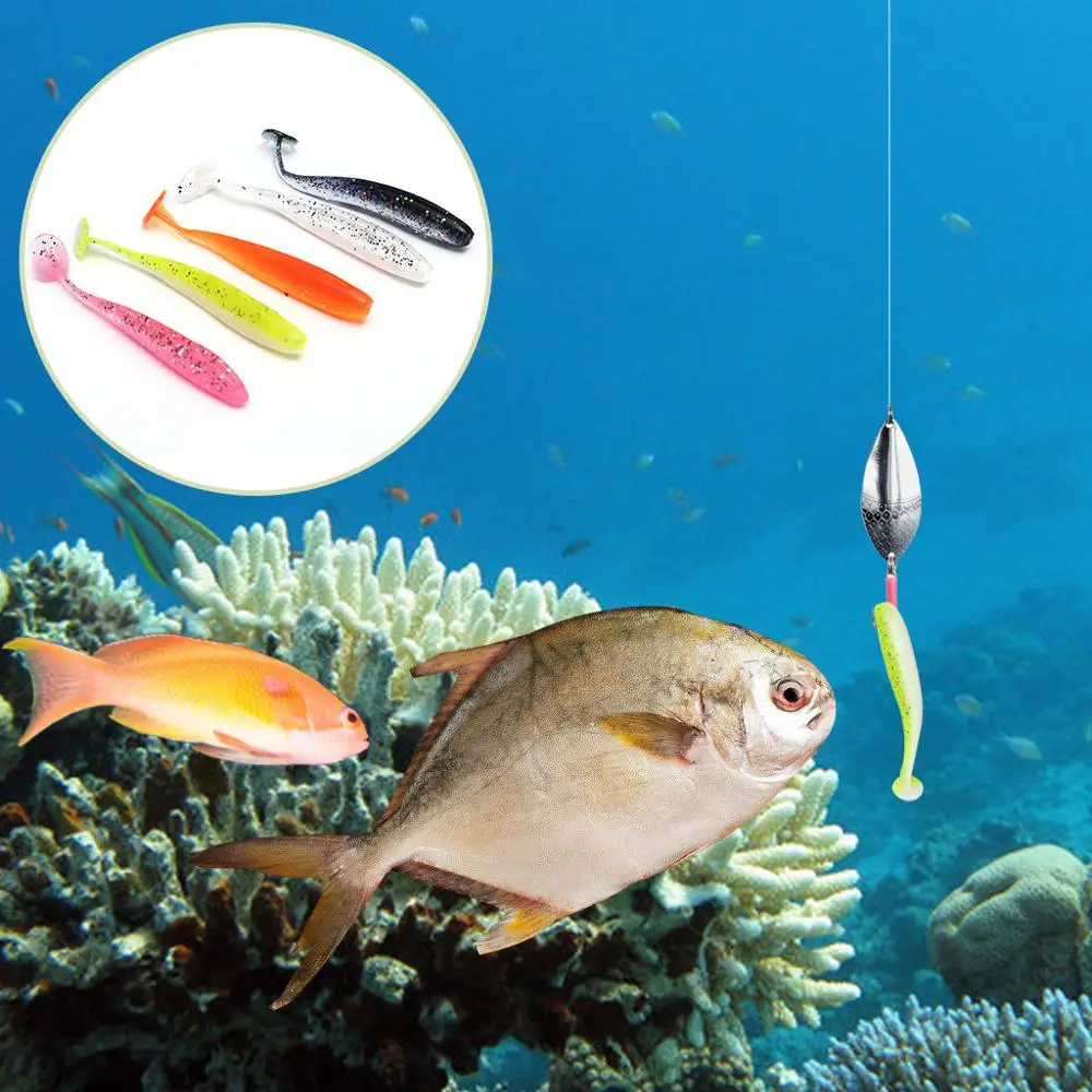 

10Pcs Soft Bait T-Tail Soft Fish Soft Insect L ure Bait Soft Fish Rainbow Fish whopper plopper bearking fishing W@