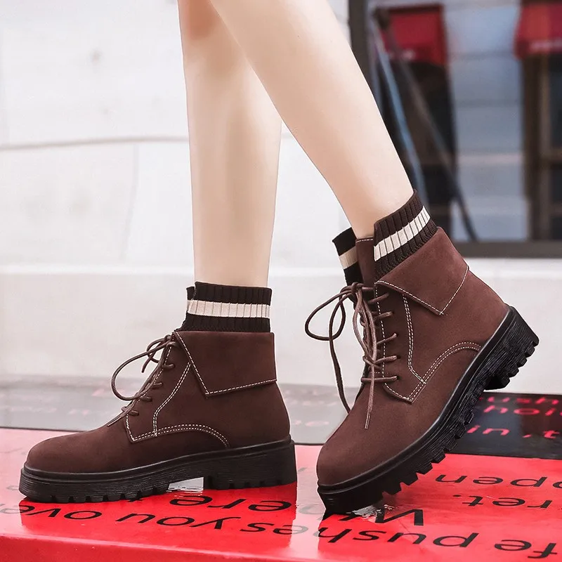 

Women Boots Autumn Ankle Boots Fashion Lace Up Shoes Women Martin Boots Warm Bota Feminina 2020 Buty Damskie Calzado Mujer40