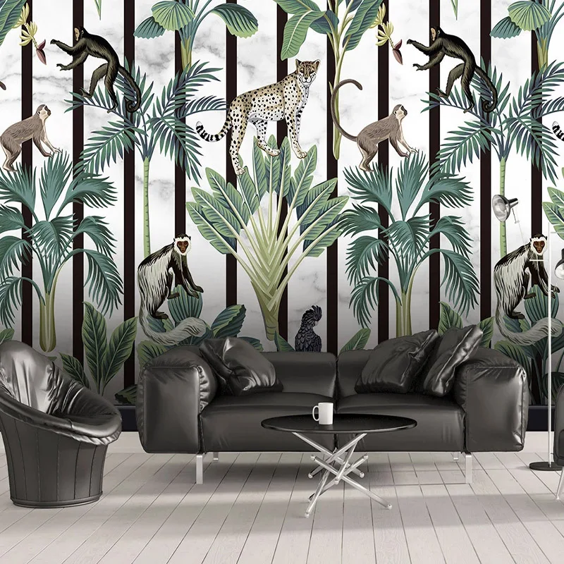 

Drop Shipping Custom Photo Tropical Rainforest Animal Monkey Mural Wallpaper Modern Bedroom Background 3D Wall Papers Home Decor