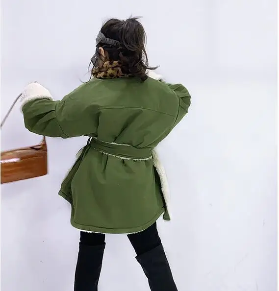 Girls' workwear cotton clothing autumn and winter new children's Korean version plus thick waist medium long lamb wool wool