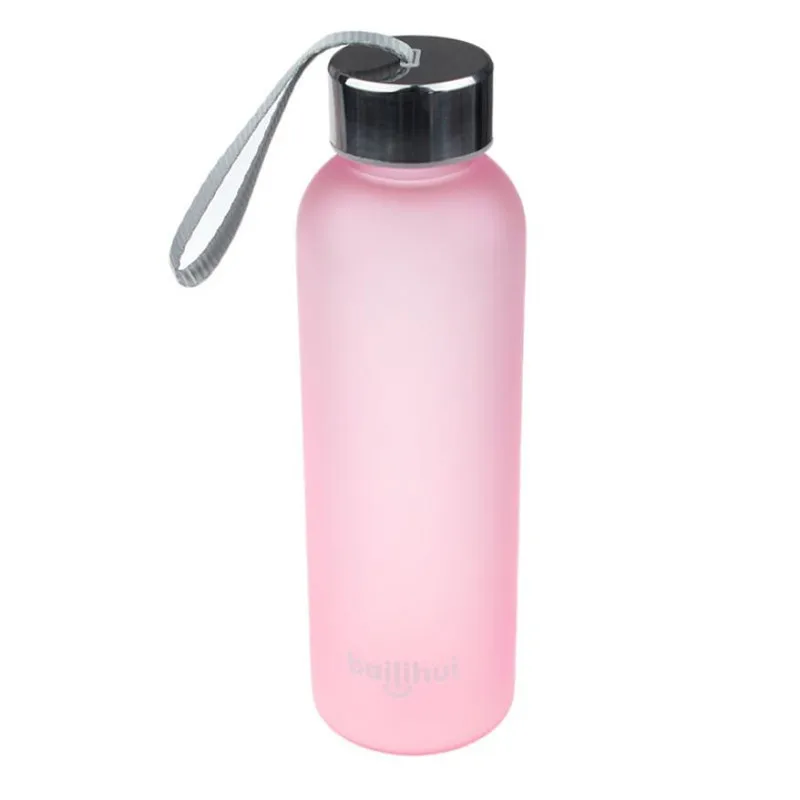 

600ml Unbreakable Sports Bottle Plastic Fruit Juice Water Bottle Outdoor Leak Proof Bottles With Lift Rope Frosted Surface #B15