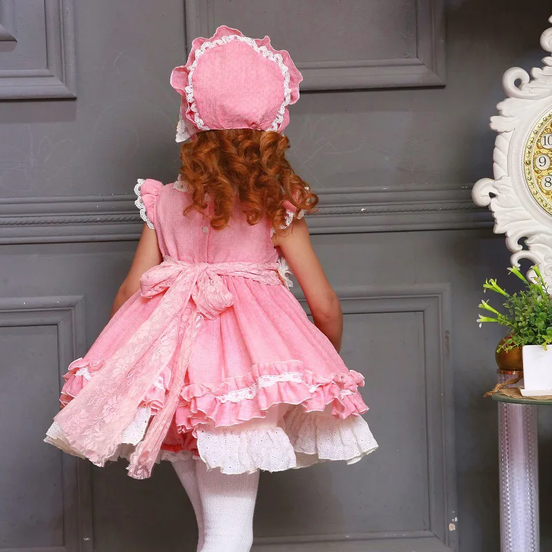 Испанская детская одежда; розовое платье принцессы с объемным цветком; платье принцессы для девочек; платье на день рождения