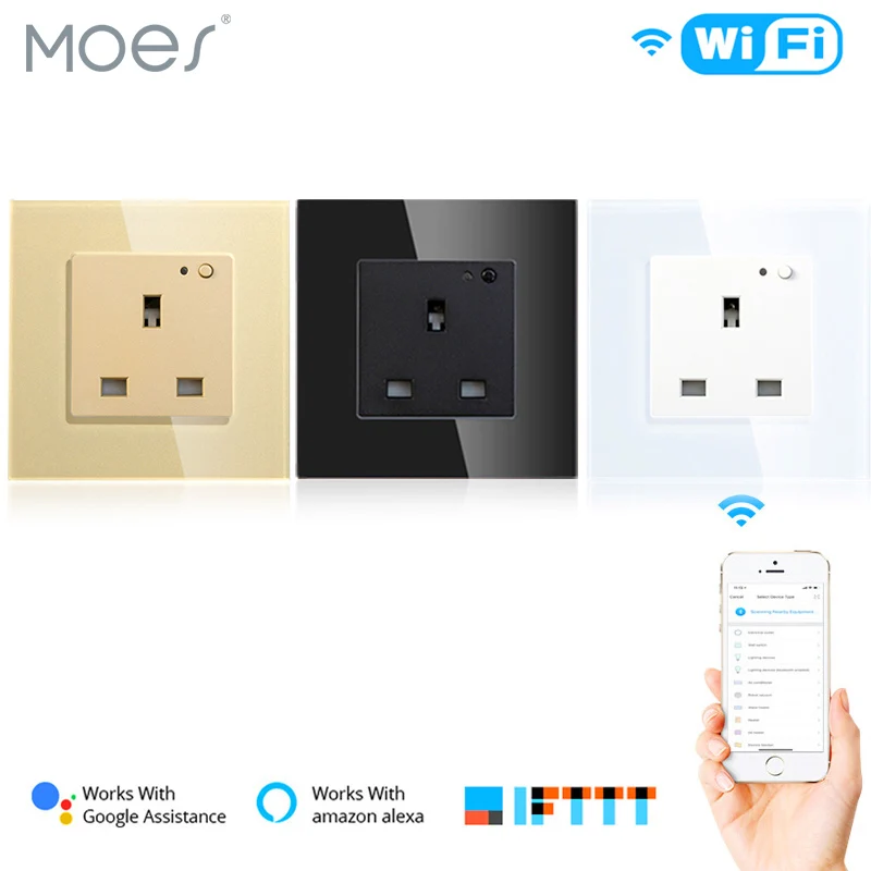 

UK WiFi Smart Wall Socket 13A Outlet Glass Panel,Smart Life/Tuya APP Remote Control,Works with Amazon Echo Alexa Google Home