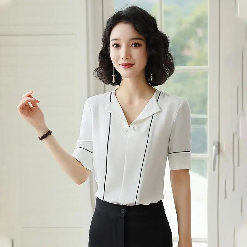 

2020 Hot Selling Spring And Summer Days White Shirt Women's Short Sleeve Business Hotel Work Shirt Hidden Button Anti-Exposure