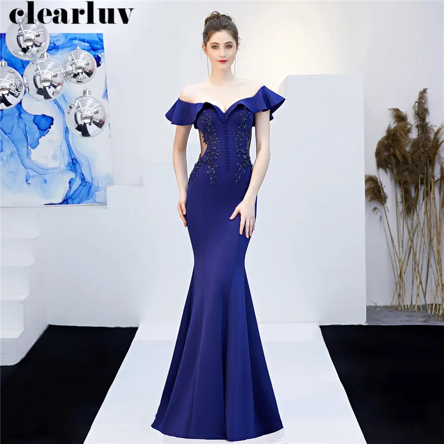 Длинные вечерние платья размера плюс, Robe De Soiree, DX265-3, короткий рукав, женское вечернее платье, с открытыми плечами, Русалка, вечерние платья