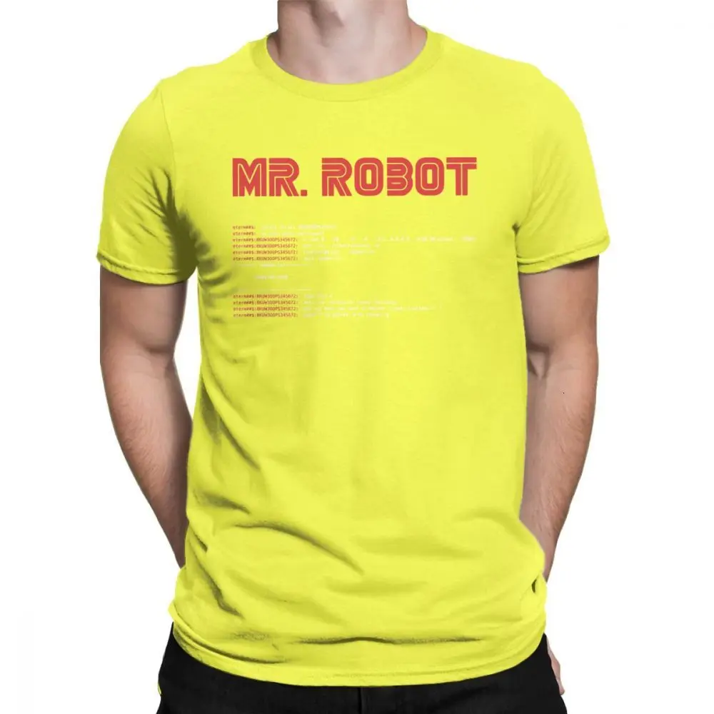 One yona Cool Mr Robot футболка программист футболки разработчик футболки с кодом для мужчин вырез лодочкой хлопок короткий рукав - Цвет: Yellow