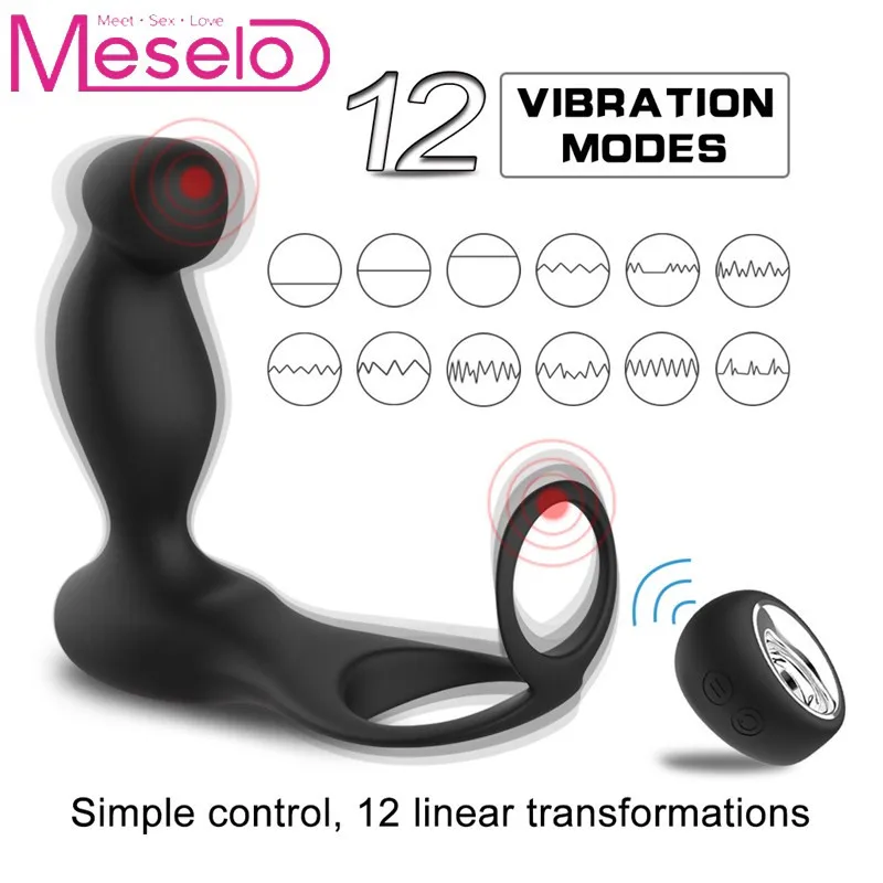 Meselo Мужской G-spot пульт дистанционного управления перезаряжаемый массажер-вибратор для простаты двойной петух с кольцом Анальная пробка