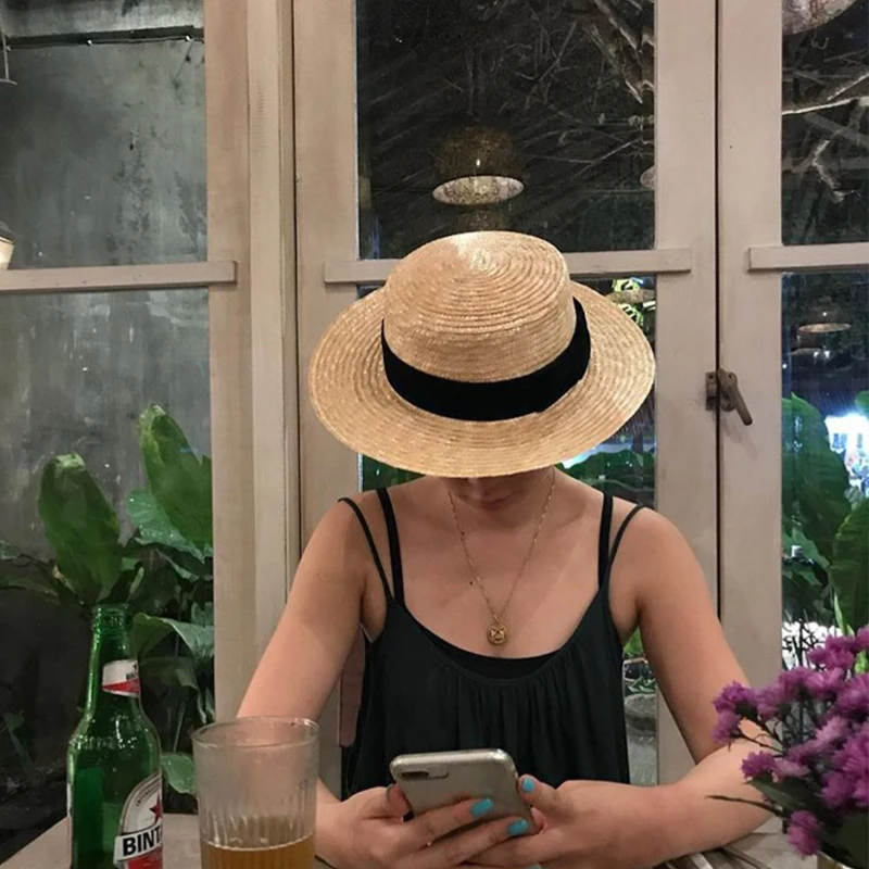 Cappello estivo femminile in paglia di grano rigido naturale Fedora cappello  piatto da donna cappello da spiaggia in rafia cappello da sole per donna  Jazz Panama|Men's Sun Hats| - AliExpress