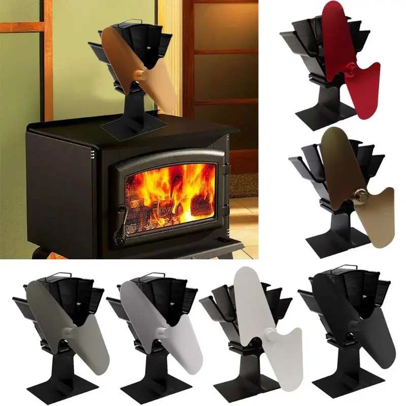 Heat Self Powered Fireplace Stove Fan 2 Blades for Large Room Wood Log Burner