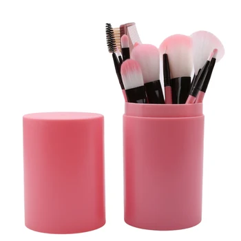 

Fashion 12Pcs/Sets Eye Shadow Foundation Eyebrow Lip Brush Cosmetics Makeup Brushes Tool Leather Cup Holder Case Kit