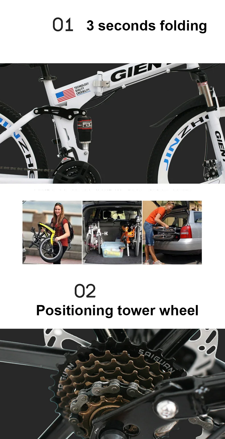 Top Mountain Folding Bike Bicycle 21 Speed 26 Inch Double Shock Absorption Shifting One Wheel Adult Men and Women 2