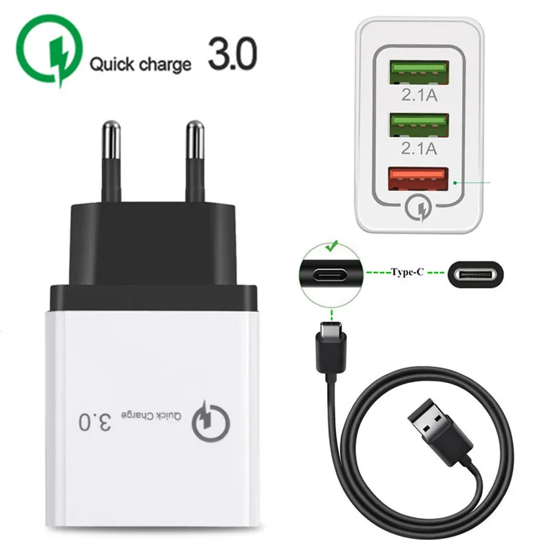 18W USB Quick charge 3.0 5V 3A Mobile Phone Fast charger for Samsug s8 s9 s10 Huawei P20 P30 lite Mate 20 Pro & Type C Cable | Мобильные
