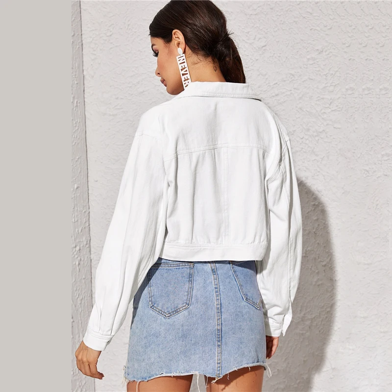 Dotfashion/белая короткая куртка с пуговицами спереди для женщин; осень ; однобортная верхняя одежда; Женская Повседневная однотонная куртка