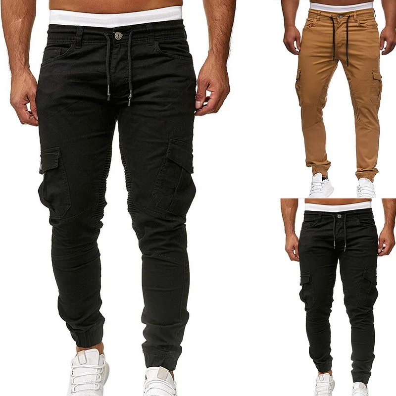 

MJARTORIA 2020 New Men Pants Hip Hop Harem Joggers Pants Male Trousers Mens Solid Multi-pocket Cargo Pants Skinny Fit Sweatpants