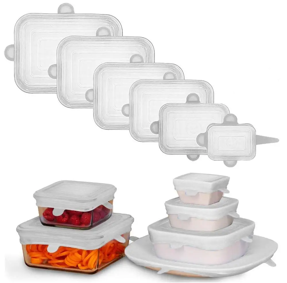 Reusable square Silicone Food Cover Stretch Lids Universal Food Wrap Cover Fresh Keeping Caps Stretchable Magic Lid