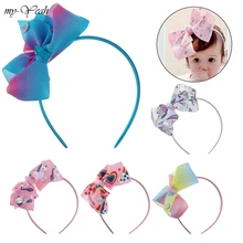 Вязаная головная повязка с единорогом и бантом для детей; милая разноцветная повязка для волос; головные уборы для дня рождения; аксессуары для волос