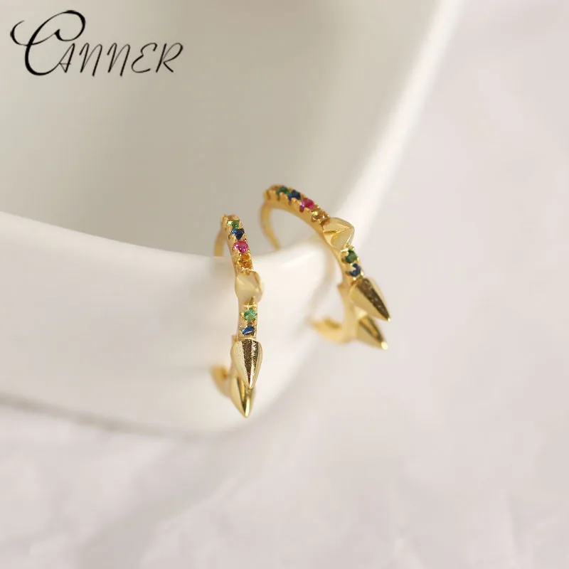 Серьги CANNER Rainbow CZ Huggie женские дешевые серьги гвоздики красочная заклепка с хрусталиком Huggie ювелирные изделия серьги из стерлингового серебра 925 пробы