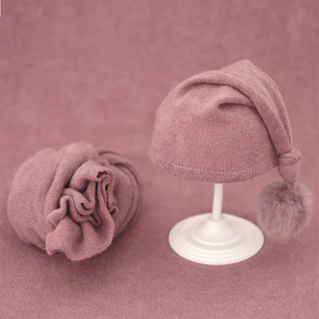 2pcs Wrap Hat Sets Newbornn Photography Props Boys Girls Photography Swaddle Blanket Infant Baby Picture Shoot Props Accessories Pink 2
