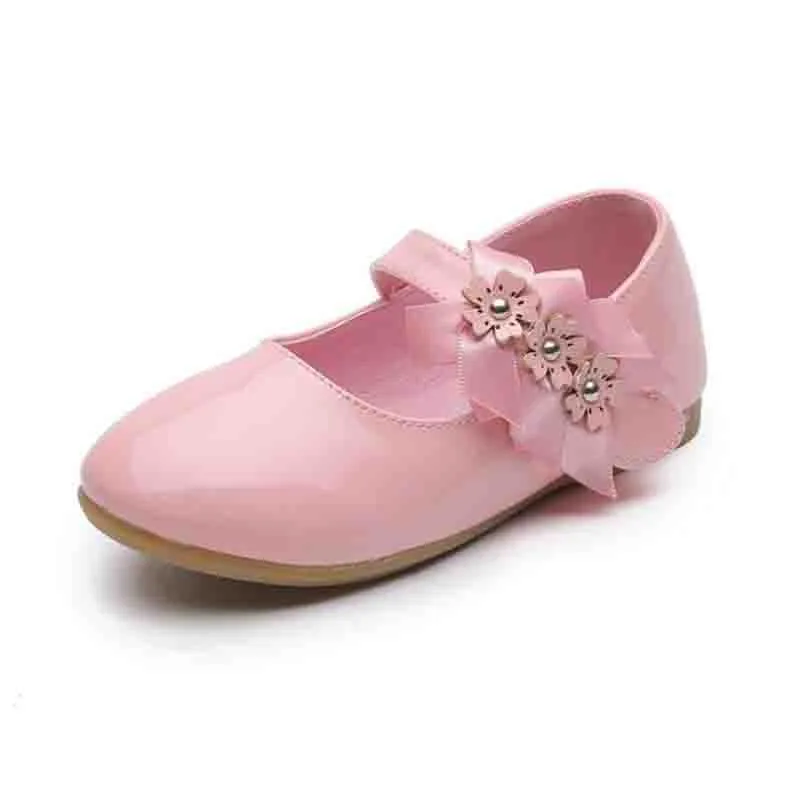 pink Weoneit/обувь с цветочным узором для девочек; тонкие кожаные детские туфли; элегантное платье принцессы для танцев; обувь для девочек; Повседневные Вечерние туфли на плоской подошве для девочек; CN 21-30 - Цвет: pink