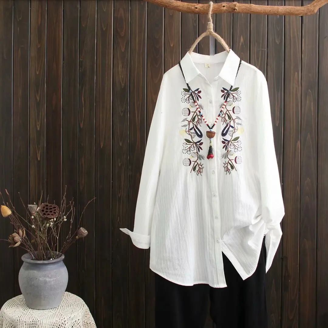 

Plus Size Casual Blouses Lente Vrouwen Kleding Mode Losse Lange Mouwen Katoen jacquard Shirts