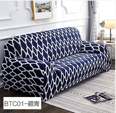 Европейский стиль простая геометрическая решетка шаблон Slipcover Эластичный все включено диванная подушка универсальный чехол для дивана - Цвет: BTC01 Navy