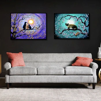 

30x40 Diy Diamond Painting 5d for Home Decor , Living Room Decoration ，Cat in the Moonlight