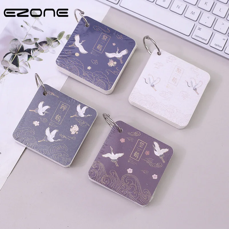 

EZONE 1PC Japanese Style Memo Pad Loose Leaf Sprial Mini Notebook Printed Crane Pattern 7*7 cm 150 Pages Memo Pad Color Random