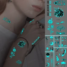 Luminous Unicorn Rose Flower Heart Tattoos Waterproof Temporary Tattoo Sticker Women Men Blue Body Art Neck Lettering Glow Tatto